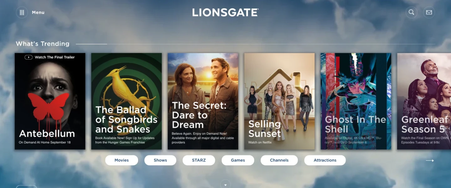 screenshot of Lionsgate website for Brighspot CMS case study