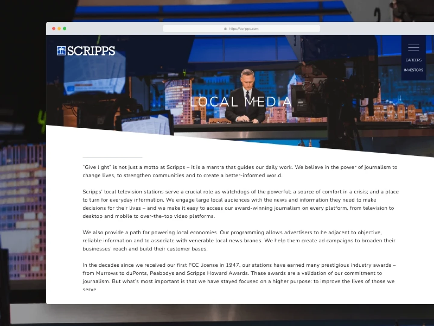 screenshot(s) of Scripps website for Brightspot CMS case study