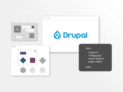 graphic depicting CMS benefits of Brightspot vs. Drupal for enterprise content management