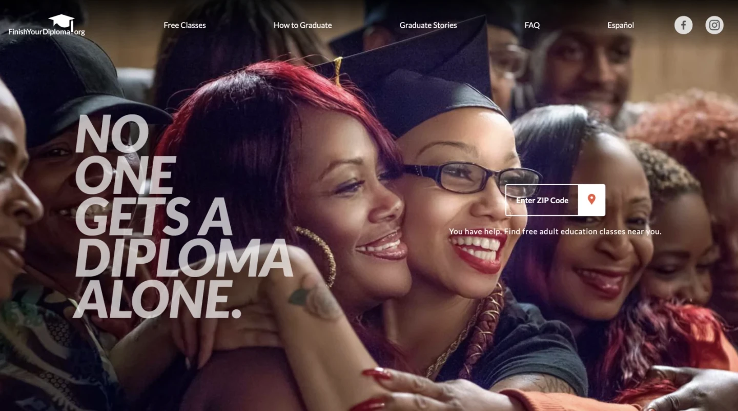 Screenshot of Ad Council’s Finish Your Diploma microsite campaign