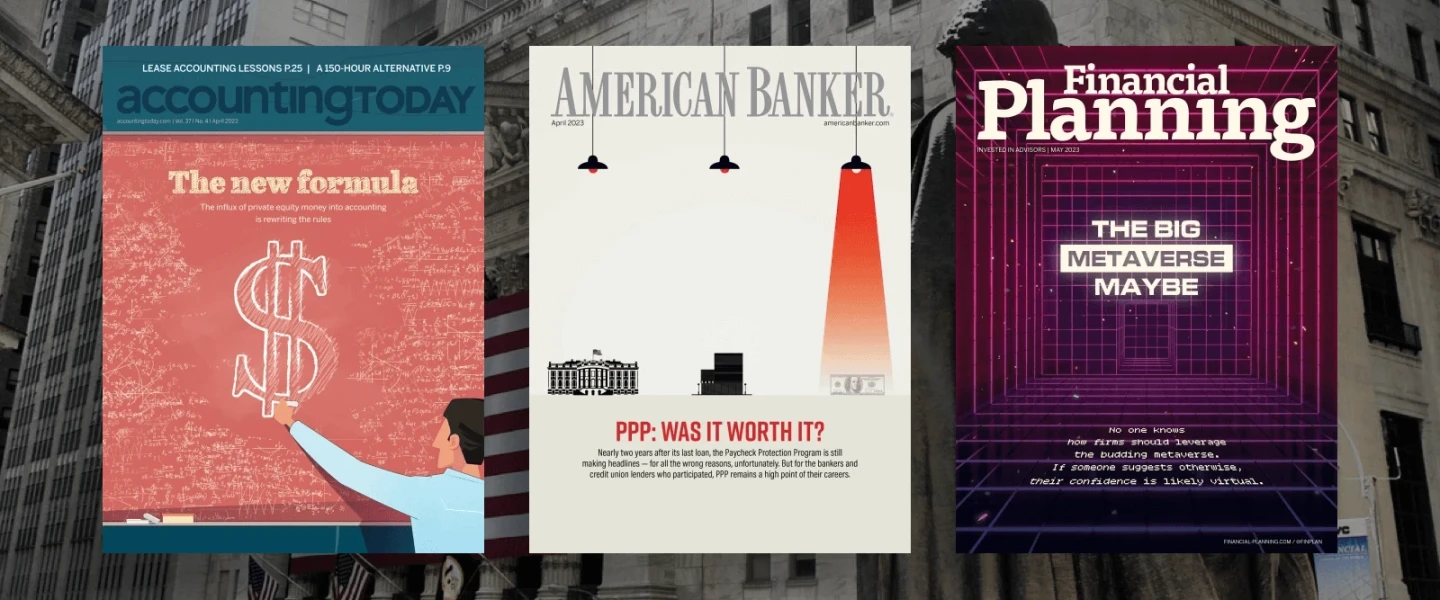 examples of Arizent's B2B publications including Accouting Today, American Banker and Financial Planning