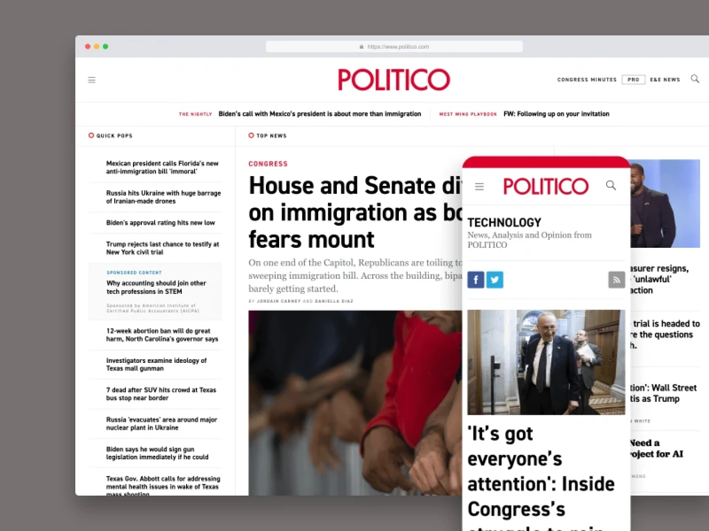 Politico website screenshot(s) for Brightspot CMS case study