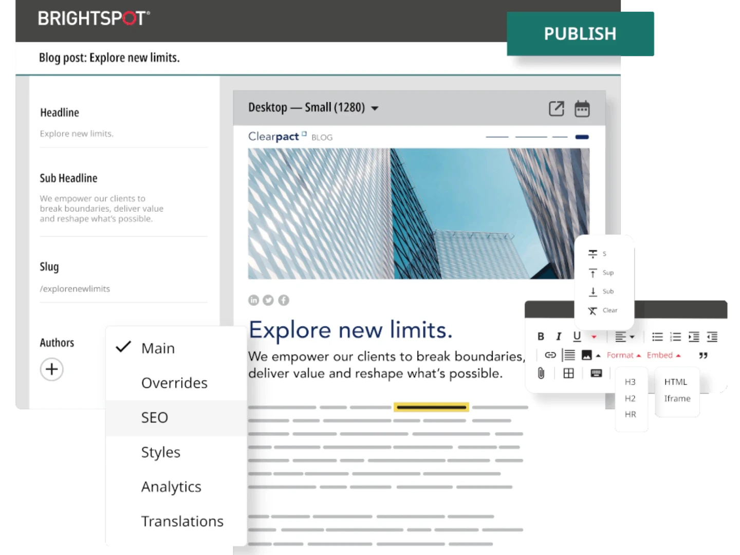 example of Brightspot CMS publishing UI