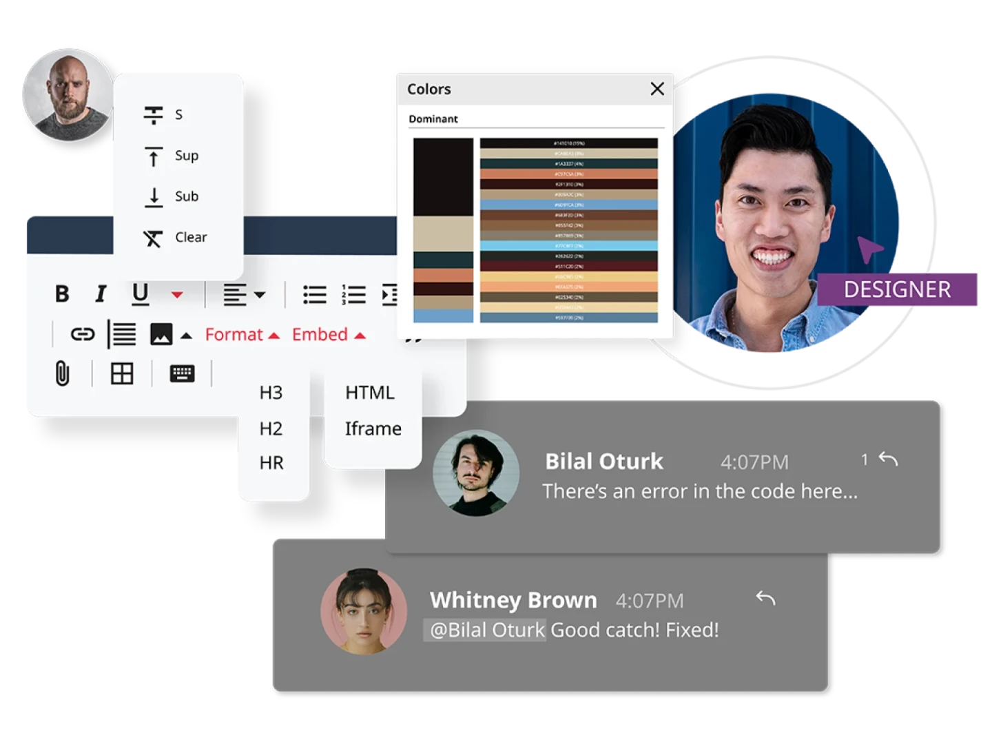 illustration depicting Brightspot CMS tools for collaboration and design