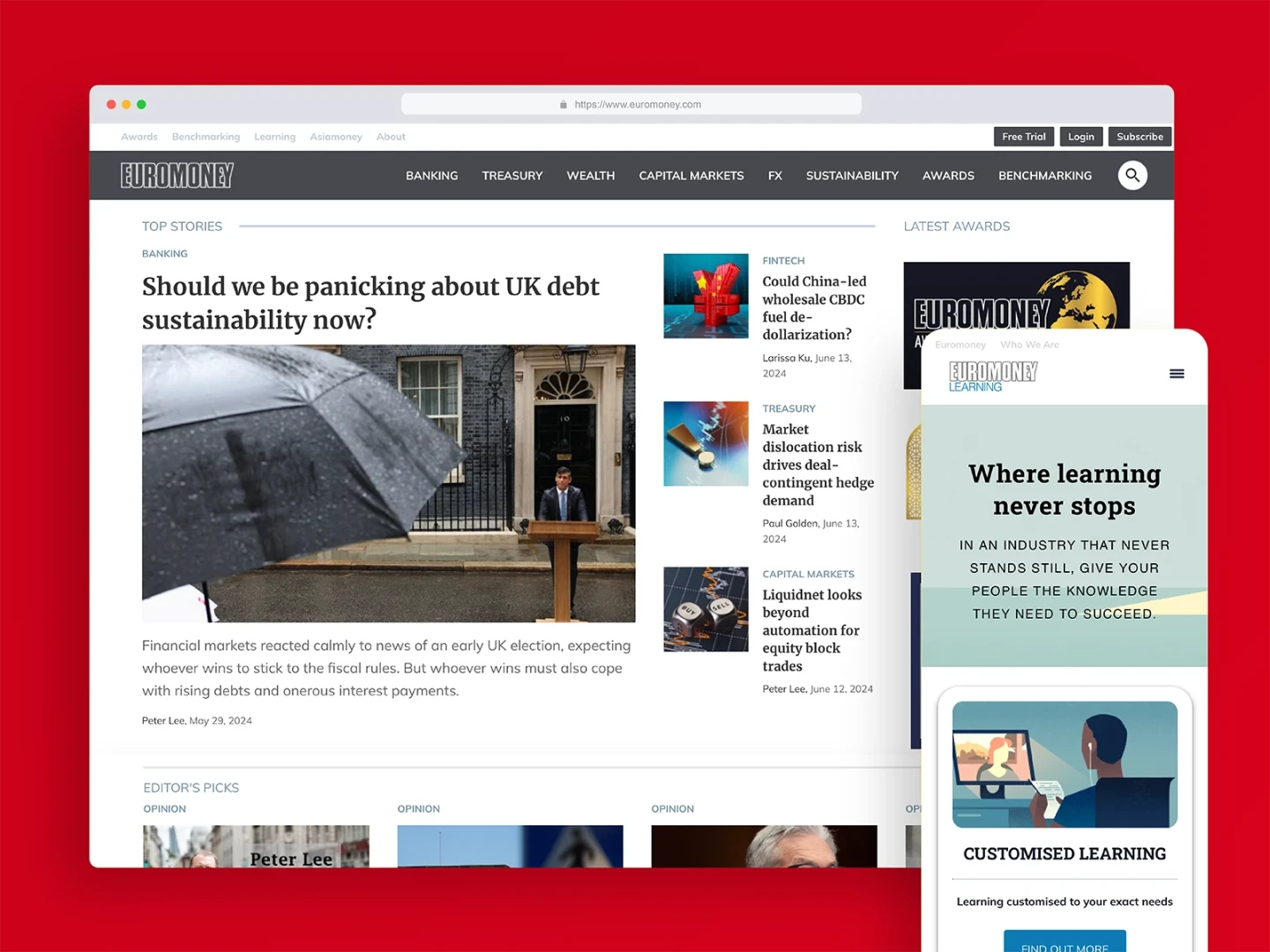 screenshot of Euromoney website for Brightspot CMS case study