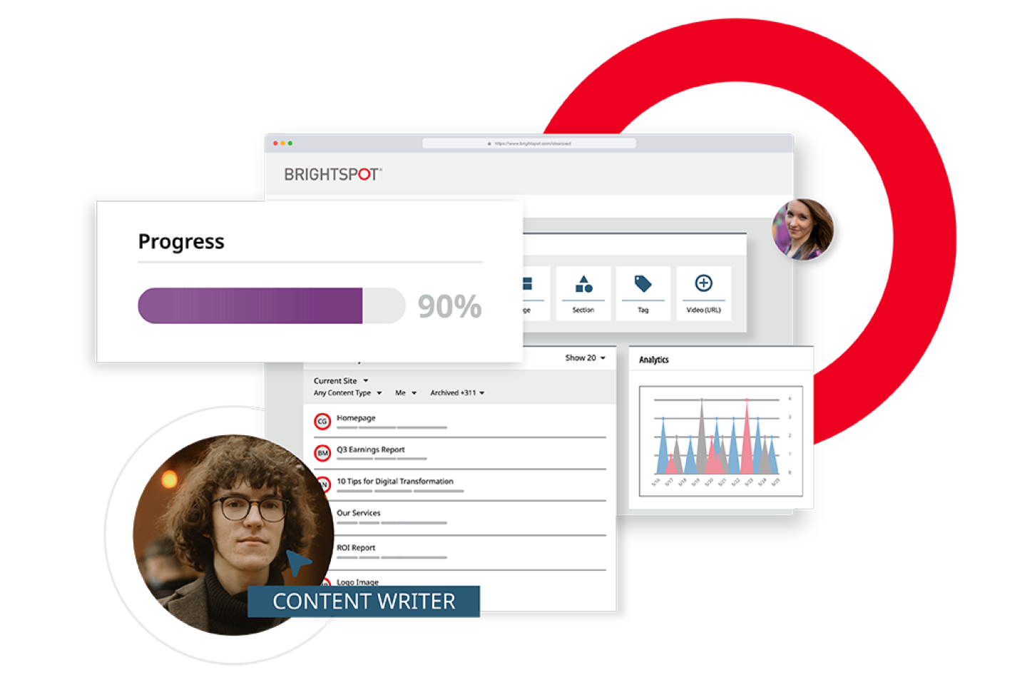 illustration depicting content collaboration and editing features in Brightspot CMS