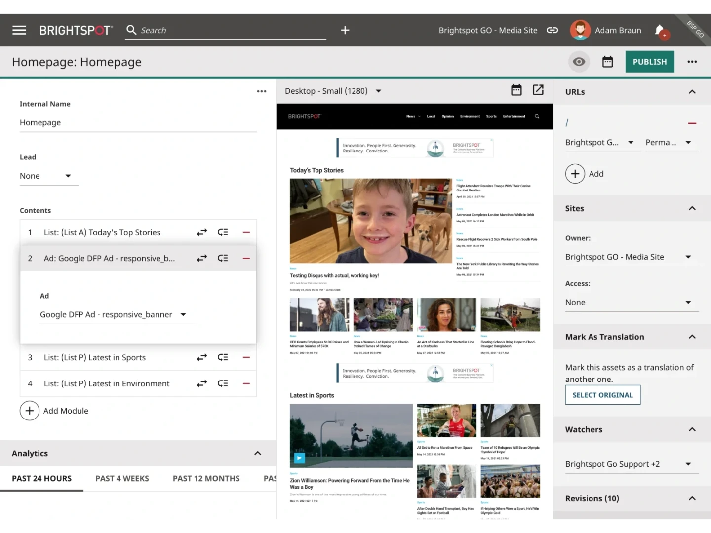 screenshot of Google Ad Manager intergration in Brightspot CMS
