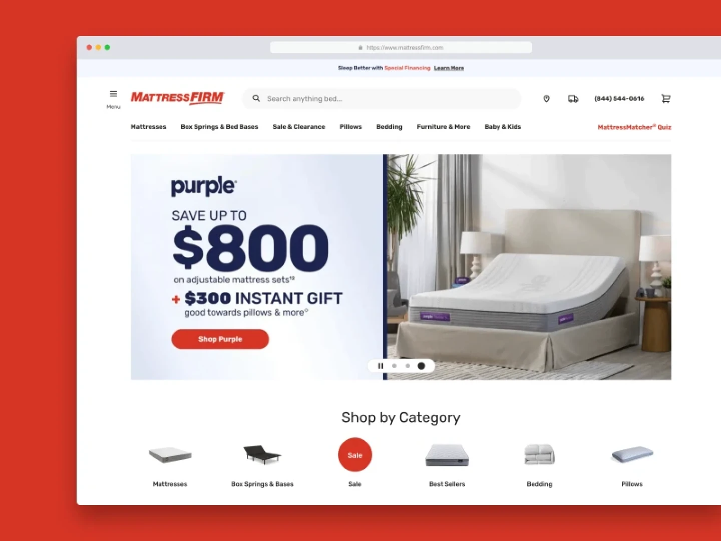 screenshot of Mattress Firm website for Brightspot CMS case study