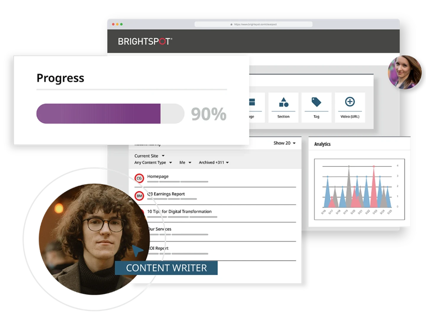 illustration depicting content collaboration and editing features in Brightspot CMS